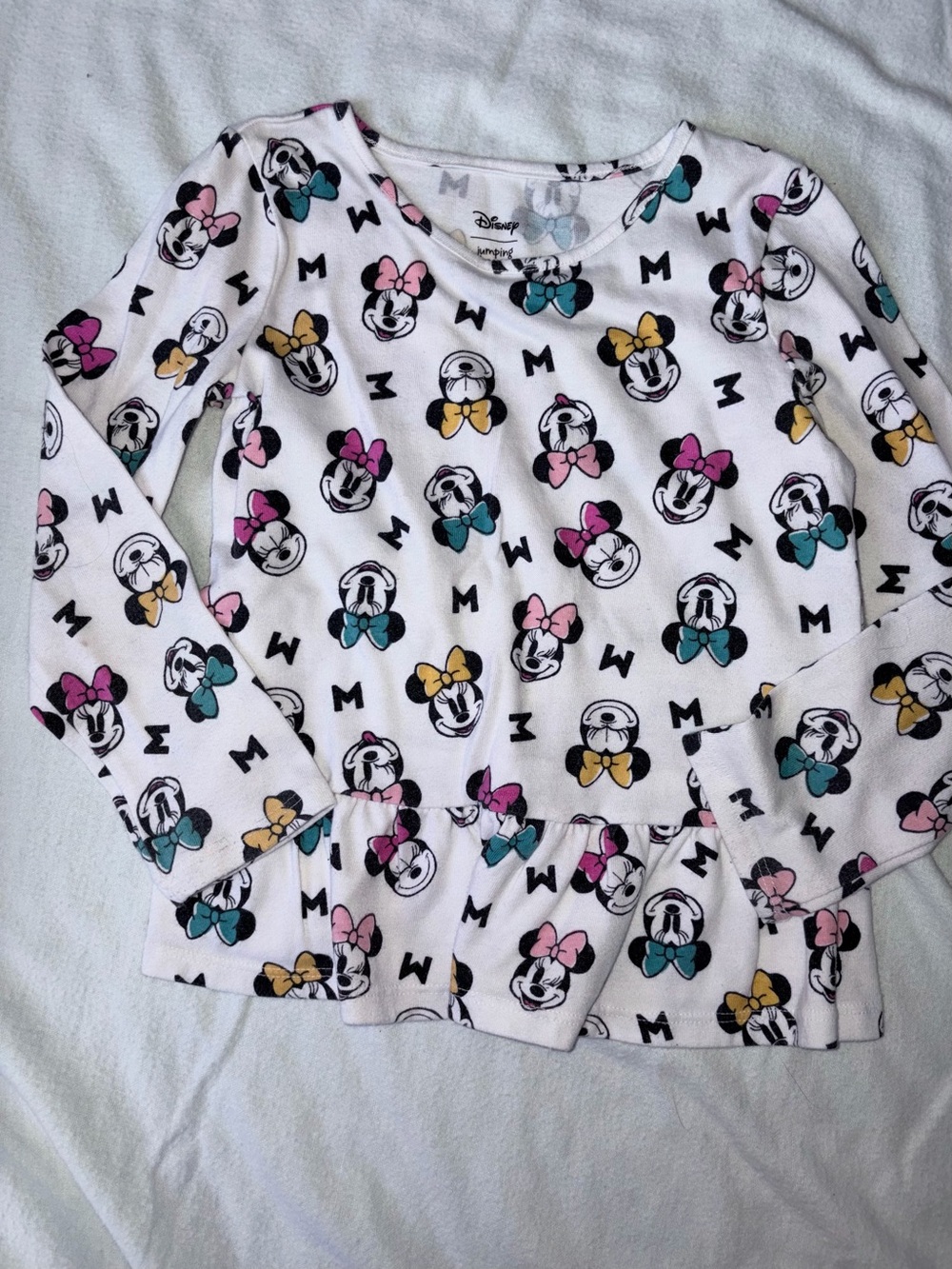 Disney Minnie Mouse White Long-Sleeve Peplum Top for Kids